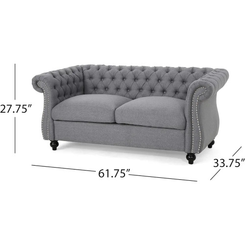 New Traditional Chesterfield Loveseat Sofa, Gray