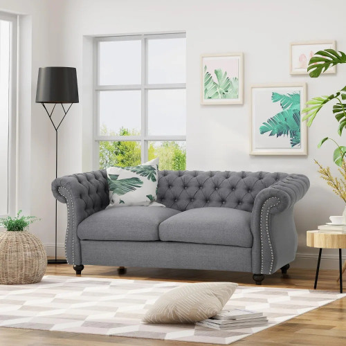 New Traditional Chesterfield Loveseat Sofa, Gray