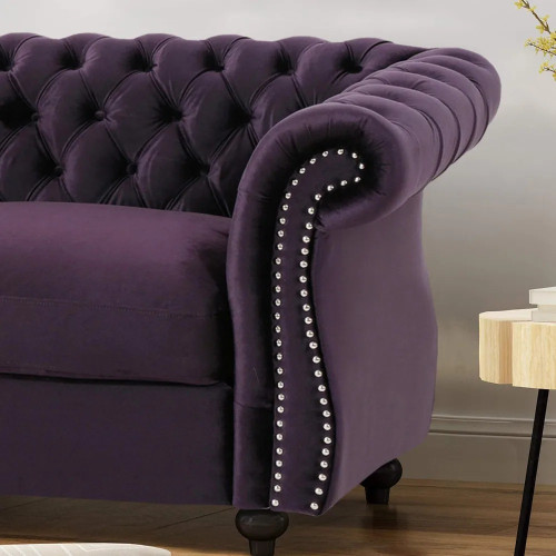Traditional Chesterfield Loveseat Sofa, Purple 