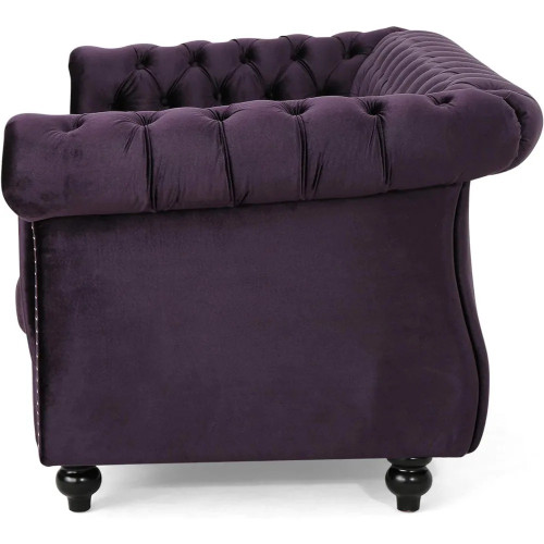 Traditional Chesterfield Loveseat Sofa, Purple