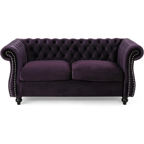 Traditional Chesterfield Loveseat Sofa, Purple 