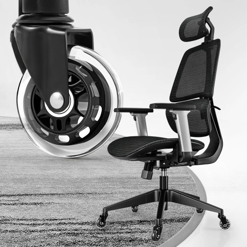 Humanspine  High-Back Home Office Chair, Ergonomic Chair with Adjustable Headrest and Arm, Lumbar Support, PU Wheels, Black