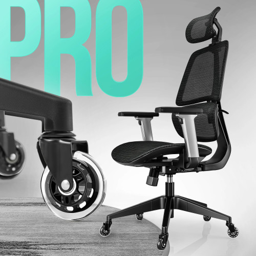 Humanspine  High-Back Home Office Chair, Ergonomic Chair with Adjustable Headrest and Arm, Lumbar Support, PU Wheels, Black