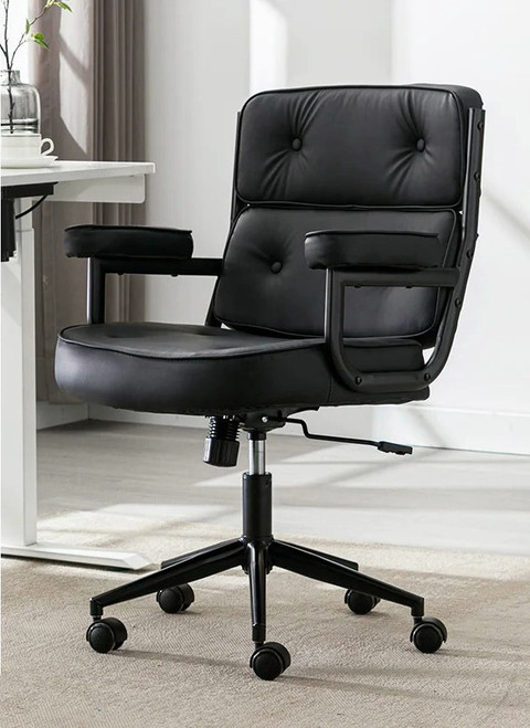 Humanspine Ames Office Chair Leather Computer Executive / Conference Room Chair In Black / Black Frame