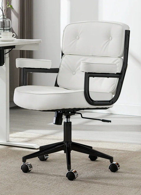 Humanspine Ames Office Chair Leather Computer Executive / Conference Room Chair In White / Black Frame