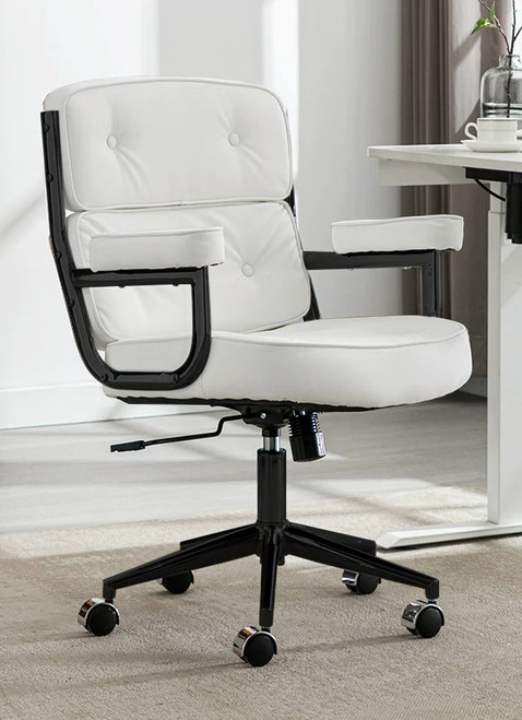 Humanspine Ames Office Chair Leather Computer Executive / Conference Room Chair In White / Black Frame