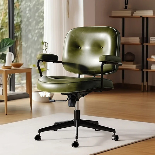 Humanspine Vets Office Chair Leather Desk or Conference Room Chair In Kaki