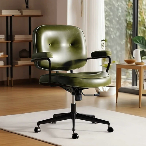 Humanspine Vets Office Chair Leather Desk or Conference Room Chair In Kaki