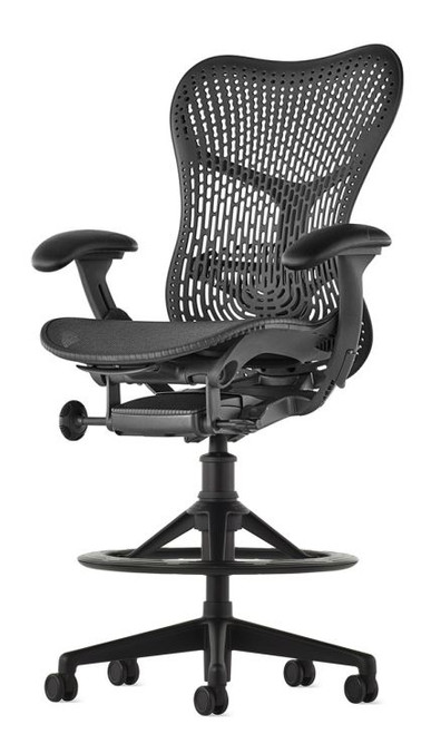 Herman Miller Mirra Stool Chair, Black Tri-Flex Back, Adjustable Arms, Adjustable Lumbar Support