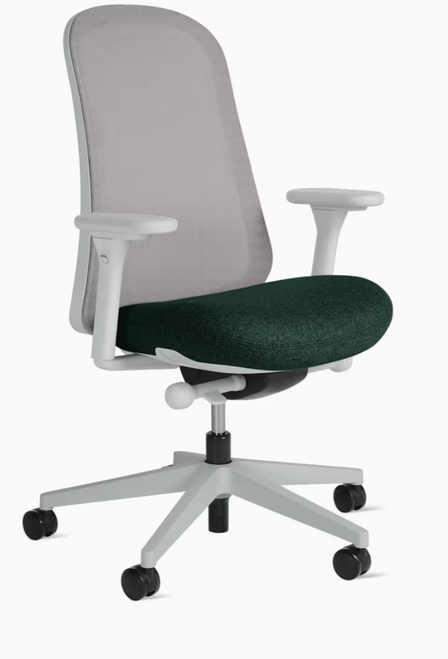  Herman Miller Lino Chair, Adjustable Model, Gray Mesh and Black Fabric Seat, with Lumbar