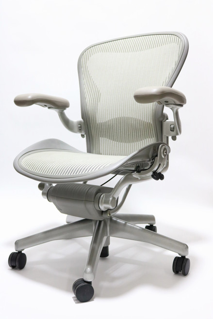 Herman Miller Aeron Chair, Mineral, Size B, Fully Adjustable Arms, Tilt Limiter and Seat Angle, Adjustable Lumbar Pad