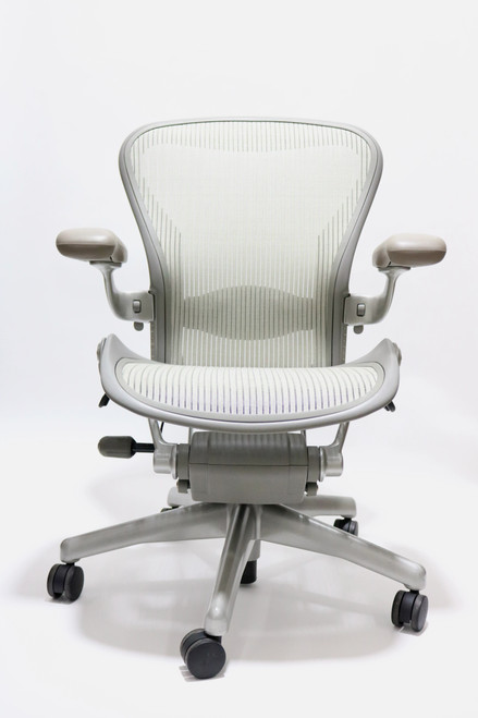 Herman Miller Aeron Chair, Mineral, Size C, Fully Adjustable Arms, Tilt Limiter and Seat Angle, Adjustable Lumbar Pad