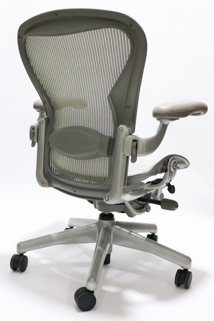 Herman Miller Aeron Chair, Mineral, Size C, Fully Adjustable Arms, Tilt Limiter and Seat Angle, Adjustable Lumbar Pad