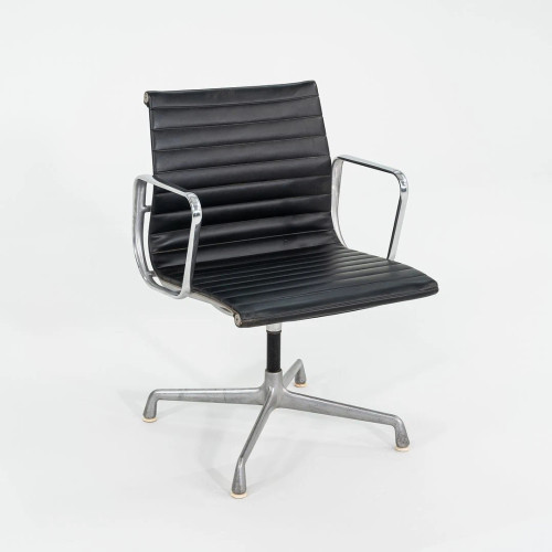 Herman Miller Aluminum Management Side Chairs in Black Leather 4 In Stock 