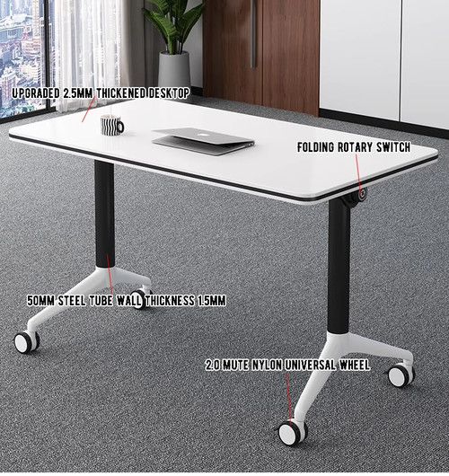 Conference Table Foldable Meeting Tables, Mobile Training Table with Wheels, Flip Top Rolling Seminar Meeting Table for Office, Meeting Room, Natural Wood Color