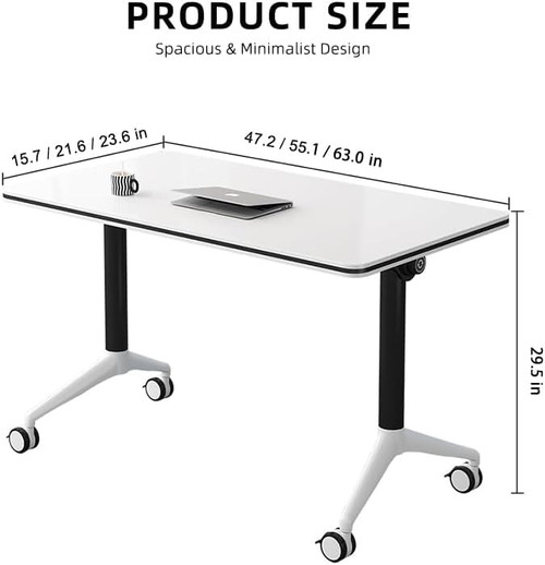 Conference Table Foldable Meeting Tables, Mobile Training Table with Wheels, Flip Top Rolling Seminar Meeting Table for Office, Meeting Room, White