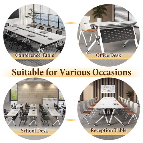 Conference Room Table, Folding Training Table, Mobile Meeting Station with Silent Wheels, Flip Top Large Meeting Seminar Desk, for Office, Company, School, Classroom