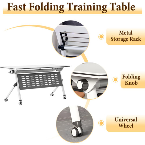 Conference Room Table, Folding Training Table, Mobile Meeting Station with Silent Wheels, Flip Top Large Meeting Seminar Desk, for Office, Company, School, Classroom