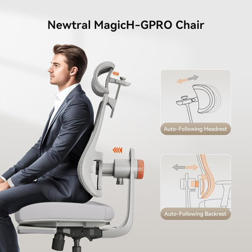 Humanspine Adaptive Office Chair, Ergonomic Office Chair with Laptop Tray - Desk Chair with 4D Armrests, Dynamic Lumbar Support, ComFootrest & 136° Recline - High Back Executive Chair for Home Office (with Laptop Desk) Gray