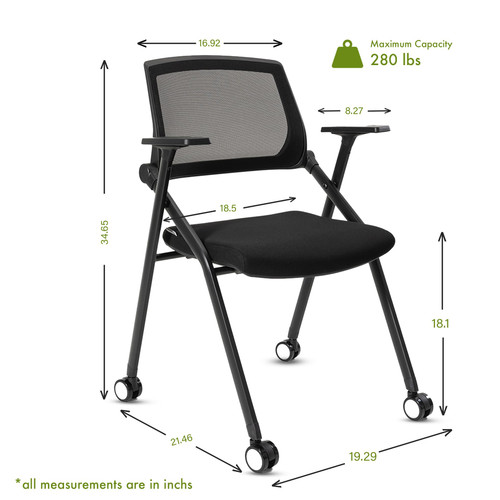 Folding Conference Room Chairs Set of 2 Black Guest Reception Chair for Office, Waiting Room, Meeting, Lobby, Church