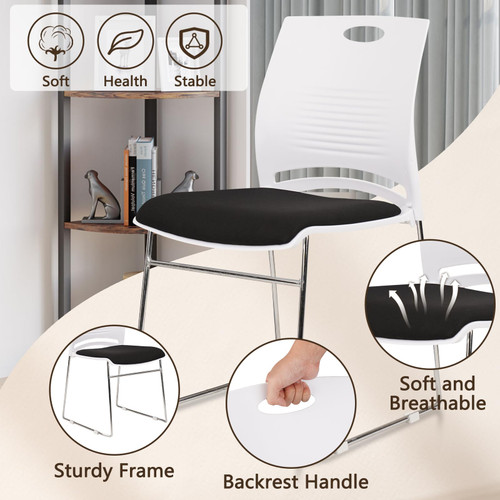 Stacking Home Office Guest Chair, Reception Stackable Chairs with Metal Sled Base, Conference Lobby Waiting Training School Kitchen Banquet Chair, Plastic Desk Chairs No Wheels, White, 4 Pack