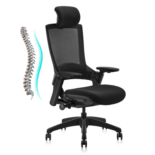Ergonomic High Swivel Executive Chair with Adjustable Height Head 3D Arm Rest Lumbar Support and Upholstered Back for Home Office Black Mesh/High Back