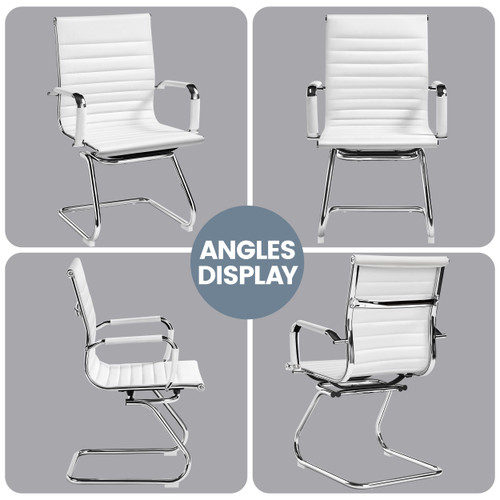 Faux Leather Office Reception Chair Without Wheels Mid Back Ergonomic Guest Chairs for Conference Reception Room Waiting Room, Set of 2 White