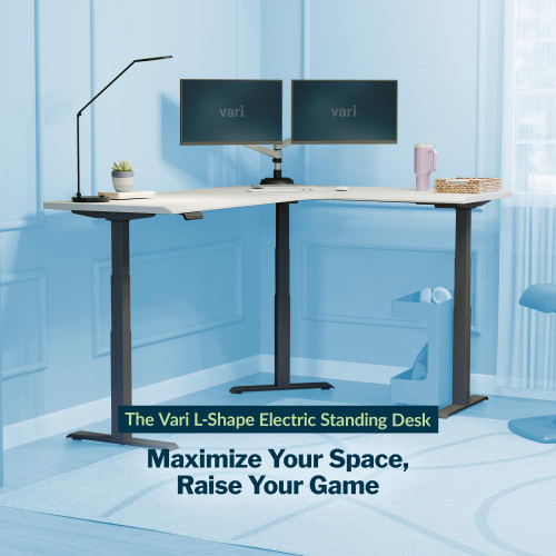 Comfort Edge 80x60 L-Shape Electric Standing Desk – Height Adjustable Sit-Stand VariDesk for Corner Office with Reversible Left/Right Design + White Laminate Top/Slate Legs (Ships in 3 Boxes)