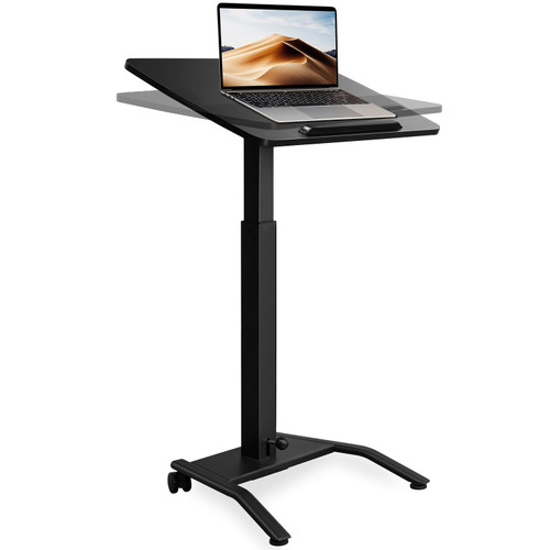 Mobile Standing Desk with 45° Tilting Desktop, Portable Rolling Standing, Height Adjustable Sit Stand Foldable with Wheels, Mobile Desk Workstation for Home Office (Black, Large)