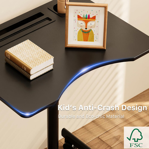 Mobile Standing Desk, 28 inch Rolling Standing Laptop Desk with Cup Holder, Mobile Desk Workstation with Wheels, Portable Computer Desk Cart with Hook for Home Office, Black