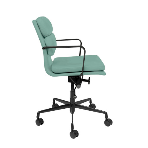SOHO II Padded Management Office Chair - Mid Back Desk Chair with Arm Rest, Swivel & Cushion Availability, Made of Faux Leather, Sage Green with Black Frame, Computer Chair