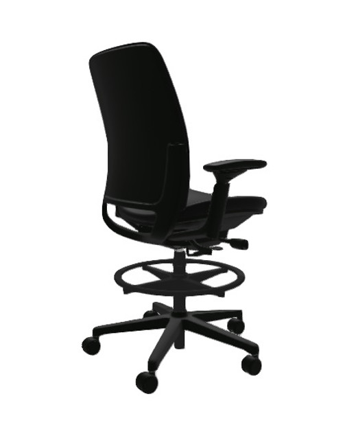 Steelcase Amia Stool, Dark Navy Leather, All Features, Adjustable Arms, Adjustable Lumbar Support