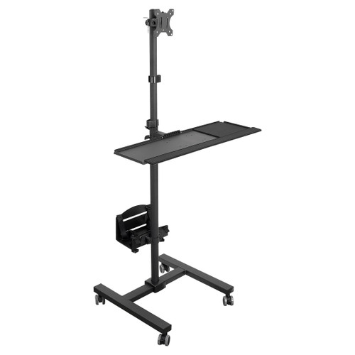 Rolling Computer Cart on Wheels, Mobile Desk Workstation with Monitor Mount for up to 32" Screen, Full Keyboard Tray, Floating Adjustable CPU Holder, Standing up to 70" Tall