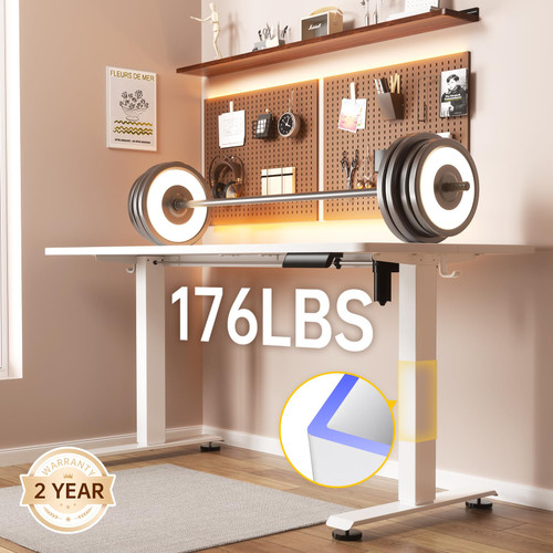 63x27.6 Inch Large Electric Standing Desk, Heights Adjustable,Sit to Stand Up, Work Home Office Computer Table for Walking Pad, Gifts for Dad, Wooden Desktop Desks, White