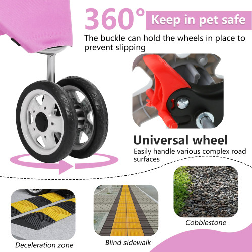 3-Wheel Pet Stroller Foldable Dog Cat Jogger Stroller Durable Travel Folding Carrier with Storage Basket Cup Holder,Peach Pink
