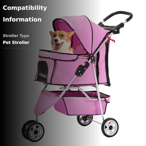 Pet Stroller Foldable Dog Stroller 3-Wheel Durable Cat Jogger Stroller for Small and Medium Dogs Cats with Washable Liner Storage Basket Cup Holder,Pink