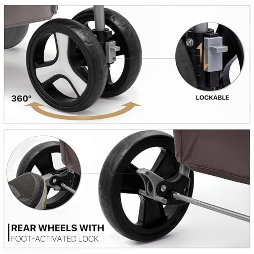 Foldable Dog Strollers for Small Dogs with Weather Cover, 3 Wheels Pet Strolling Cart for Dogs and Cats with Storage Basket and Cup Holder, Breathable and Visible Mesh for All-Season, Coffee