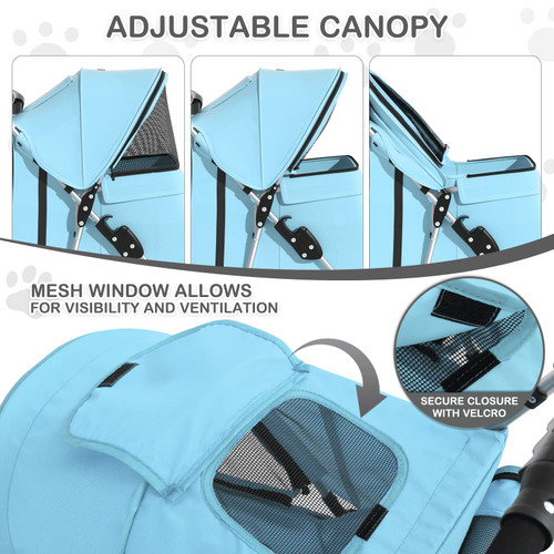 3 Wheels Pet Dog Cat Stroller for Small Medium Dogs Cats, Lightweight Foldable Jogger Stroller w/Storage Basket and Cup Holder, Mint Green