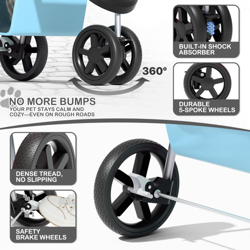 3 Wheels Pet Dog Cat Stroller for Small Medium Dogs Cats, Lightweight Foldable Jogger Stroller w/Storage Basket and Cup Holder, Mint Green