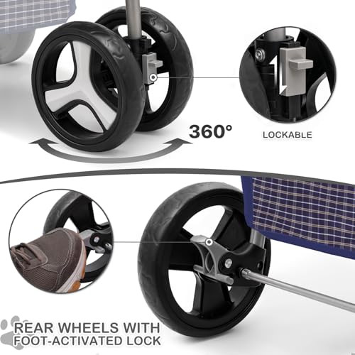 3 Wheels Pet Dog Cat Stroller for Small Medium Dogs Cats, Lightweight Foldable Jogger Stroller w/Storage Basket and Cup Holder, Plaid