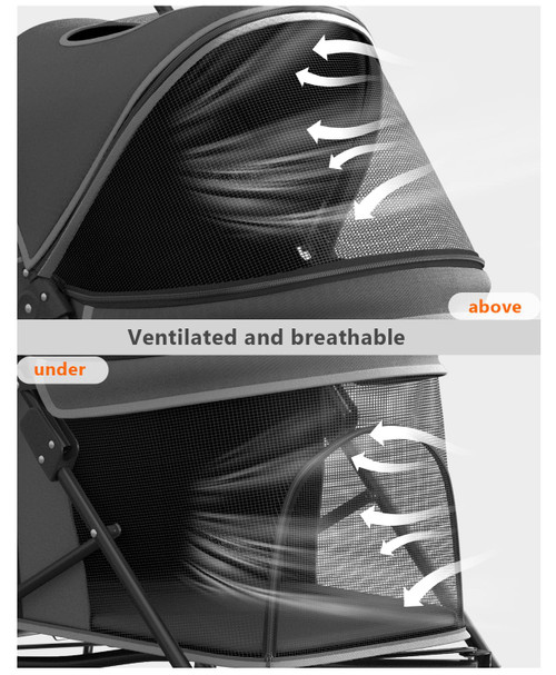 Pet Stroller with 4 Wheels for Small/Medium Pets, Portable Travel Foldable Carrier Jogger for Dog Cat Puppy Kitty, Rear Wheel Breaks, Storage Basket, Visible Mesh with Weather Cover (Black)