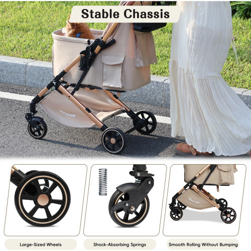 Pet Stroller with One-Click Folding & Storage Basket, for Small and Medium Dogs Up to 44lbs, Secure Zip Mesh Entry, Breathable & Washable for Cats