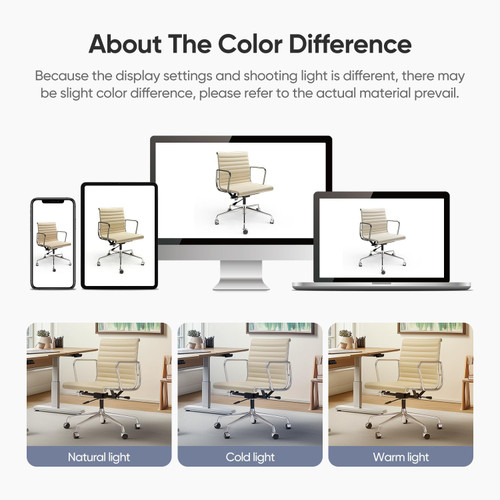 Ribbed Office Chair with Top Grain Leather - Mid Back Ergonomic Desk Chair with Aluminum Arms & Frame, Swivel Wheels & Tilt Function, Adjustable Height