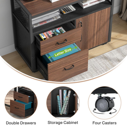 Office Desk with Drawers Sets, 63 inches L Shaped Computer Desk with Mobile File Cabinet,Big Executive Desk for Home Office Furniture Sets (Dark Brown, 63-inch)