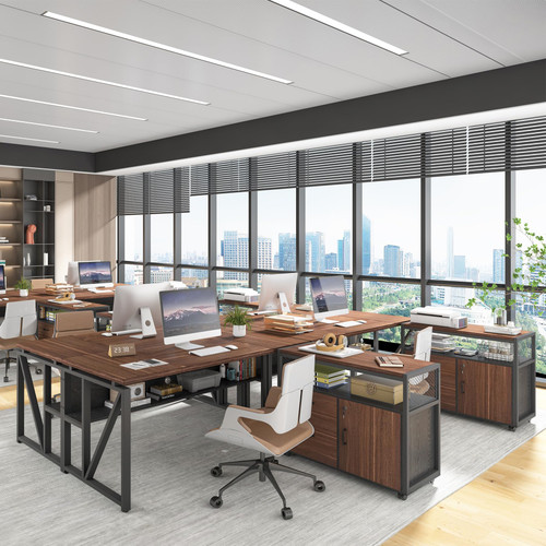 Office Desk with Drawers Sets, 63 inches L Shaped Computer Desk with Mobile File Cabinet,Big Executive Desk for Home Office Furniture Sets (Dark Brown, 63-inch)