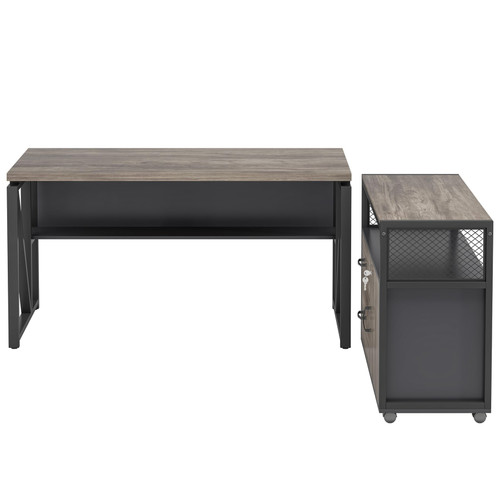 Office Desk with Drawers Sets, 55 inches L Shaped Computer Desk with Mobile File Cabinet,Big Executive Desk for Home Office Furniture Sets (Dark Oak, 55-inch)