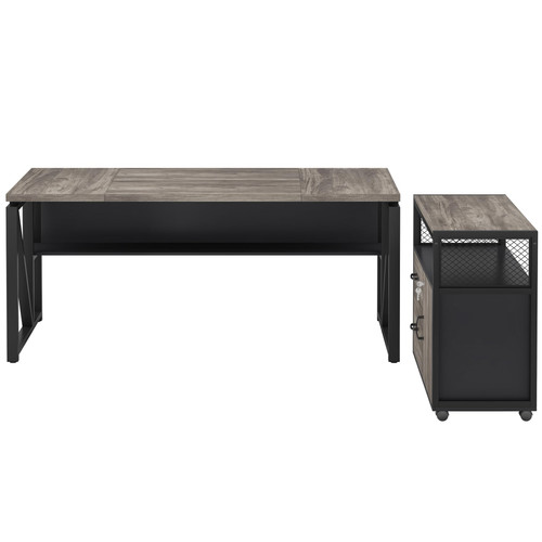 63" Executive Desk with Reversible File Cabinet, Large L-Shaped Office Desk with Drawers, Business Furniture Workstation for Home Office (Dark Oak, 63-inch)