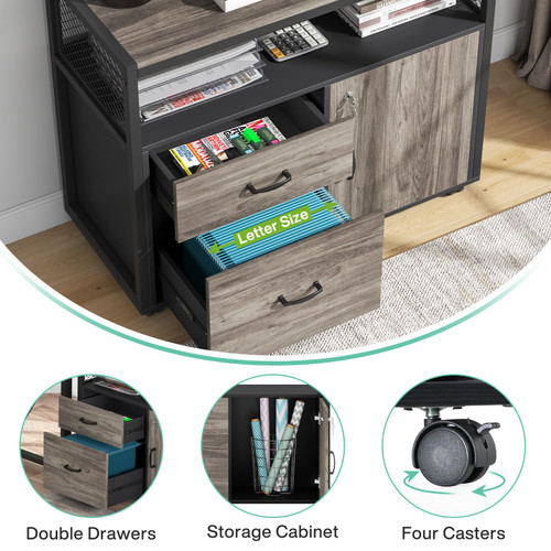 63" Executive Desk with Reversible File Cabinet, Large L-Shaped Office Desk with Drawers, Business Furniture Workstation for Home Office (Dark Oak, 63-inch)