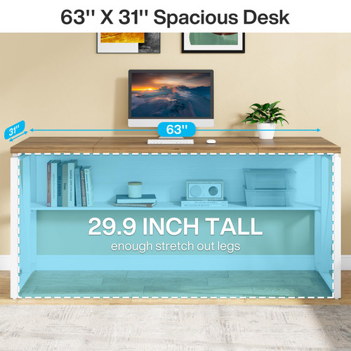 Office Desk with Drawers Sets, 63 inches L Shaped Computer Desk with Mobile File Cabinet,Big Executive Desk for Home Office Furniture Sets (Light Walnut, 63-inch)