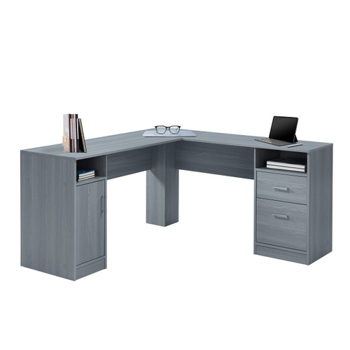 Functional L-Shaped Computer Desk with storage, L is ⁠59.5" wide x 59.5" Long, Grey